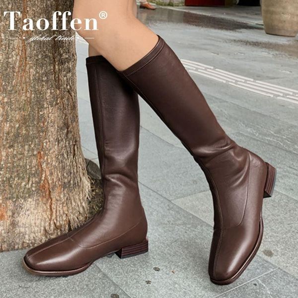 

boots taoffen women knee high square toe winter long fashion casual shoes daily footwear size 33-431, Black