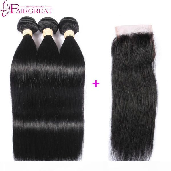 

3pcs lot brazilian straight human hair weave with closure brazilian virgin hair with closure 8-28inch brazilian hair weave with closure, Black