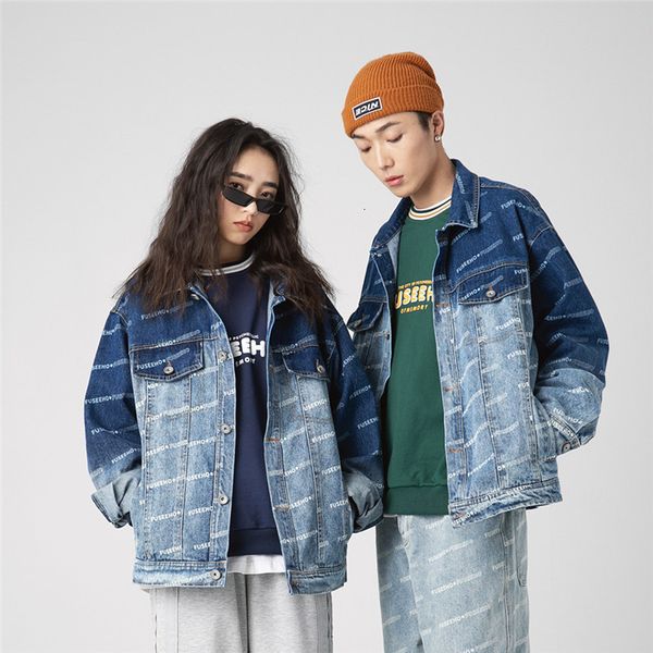 

chaotang 2021 spring hip hop letter manyin youth jacket men's new gradient denim coat, Black;brown