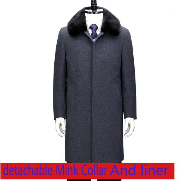 

new luxuty winter men coat detachable mink collar gold liner wool casual x-long thick overcoat plus size m-4xl1, Black
