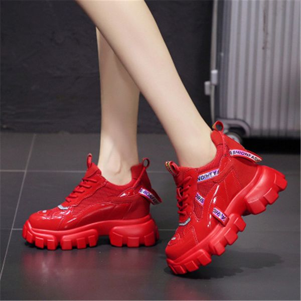 

2021 new nova malha chunky respirveis rendas-up casuais sapatos velho pai feminino primavera moda plataforma antiderrapante s6zt, Black;white