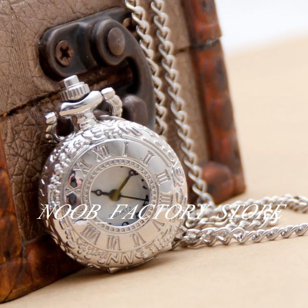 

new quartz vintage small white steel roman pocket watch necklace wholesale jewelry sweater chain fashion pocket watch copper color steel, Slivery;golden