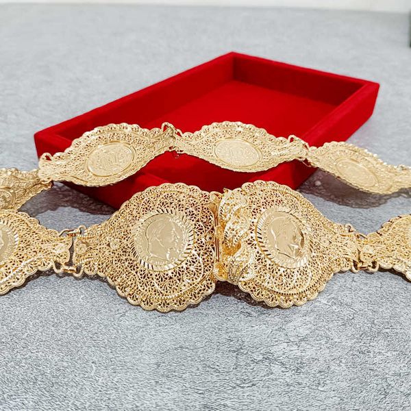 

classic luxury new turkish coin waist chain ottoman head gilded belt broken arab muslim women long linked body elling, Black;brown