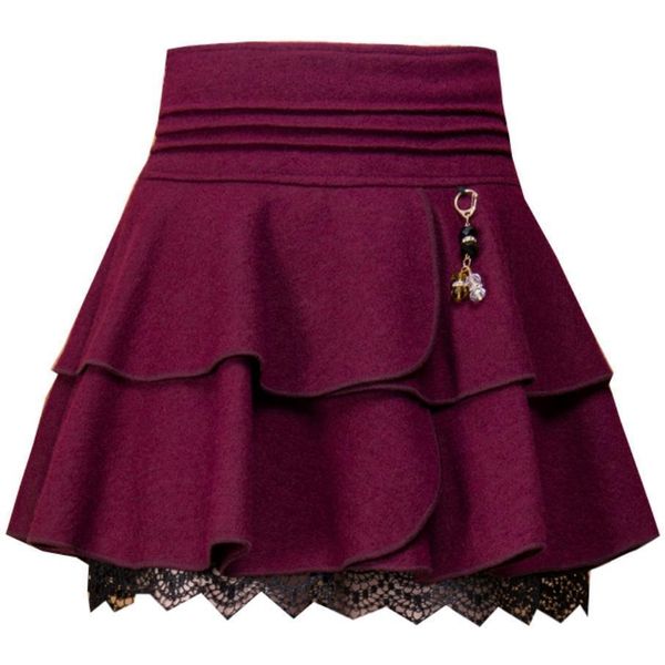 

plus size 4xlwinter women high waist woolen skirt lace patchwork cake short ball gown skirt drop shipping, Black