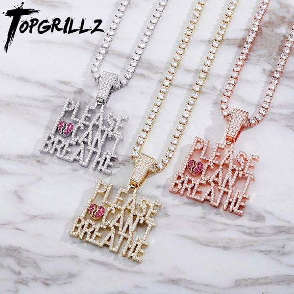 

rillz can't breathe pendant copper ice out zircon pendant necklace charm fashion gift jewelry hip hop for men women 201013, Silver