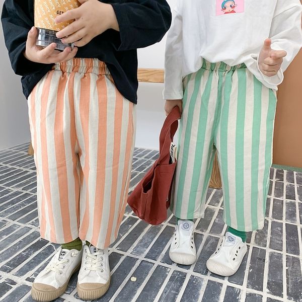 

new style boys girls fashion vertical stripe casual pants 2020 kids cotton 2 colors all-match trousers y200704, Blue