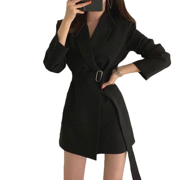80% VENDITE CALDEAbito giacca da donna autunno casual tinta unita manica lunga con cintura giacca elegante giacca Y0118