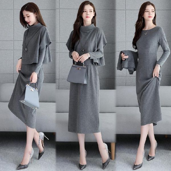 

term dress suit women's new spring and autumn fashion temperament slim simple and fragrant long skirt long skirt two-piece set z7tzz, Black;gray