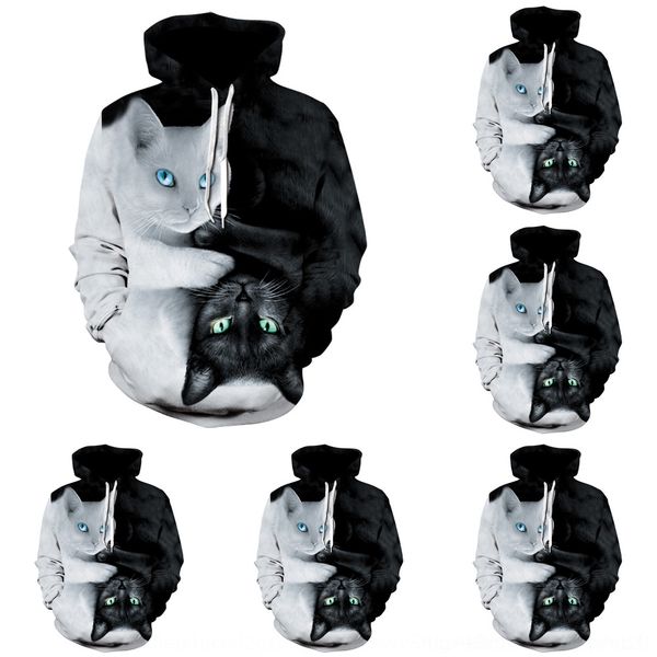 

wddpp couple cat print hooded couple's couple ngmok digital cat digital print couple's sweater hooded sweater, Black