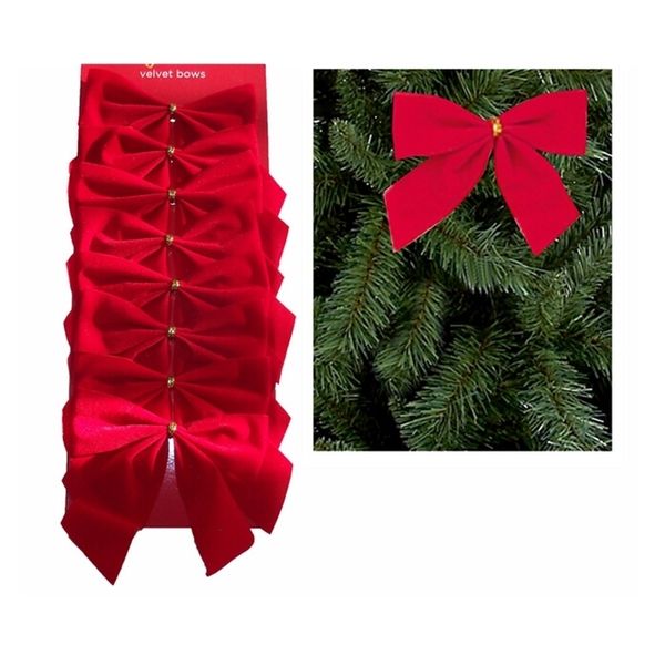 15 pz / lotto decorazioni natalizie fiocchi di velluto rosso vacanza decorazione dell'albero di Natale ornamenti per l'albero festa festiva farfalla cravatta d'oro 201127