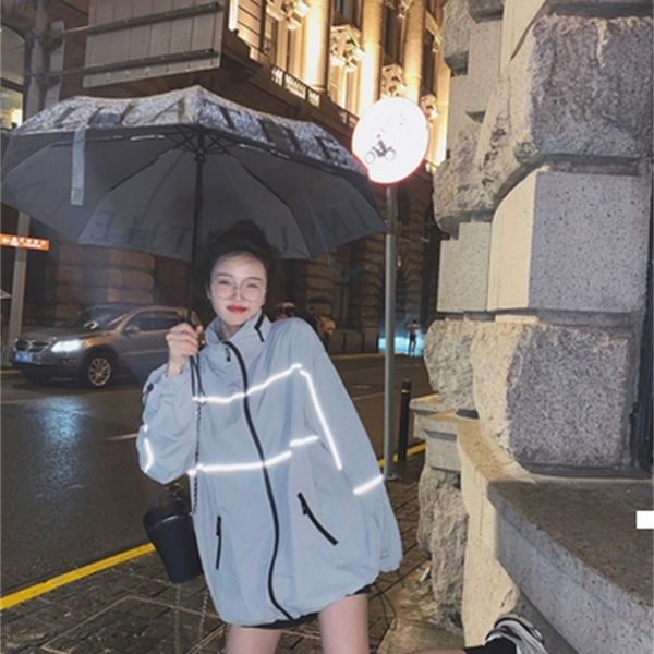 

new a 2021 chunky reflective raincoat autumn woman and man kpop fashion 7xr5, Black;brown