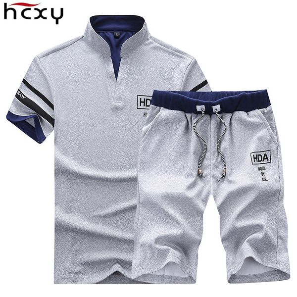 

hcxy 2019 men's summer sets shorts + short sleeve t shirt men beach shorts tee male elastic waist shorts homme solid color t200110, White;black