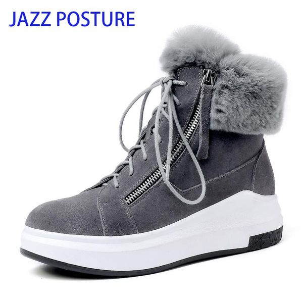 

2020 женщины snow boots корова замши натурального меха зимний крест лямки теплый ботильоны для женщин клин z435, Black