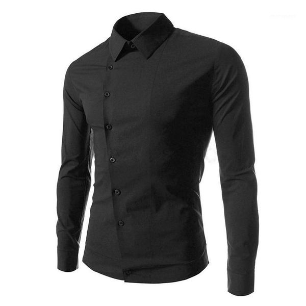 

men's slim fit long sleeve solid color lapel formal shirts casual oblique button blouse male business dress shirt -3xl1, White;black