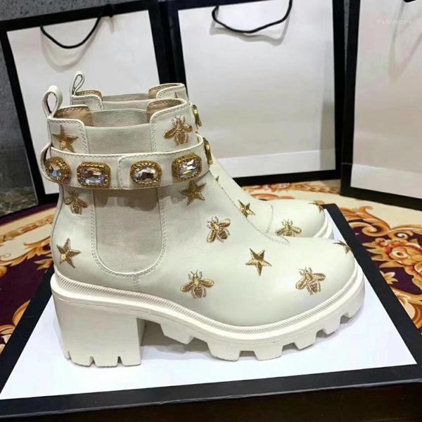

boots latest intalian fashion genuine cow leather bee print pearl lace-up 2021 ladies shoes size 34-421, Black