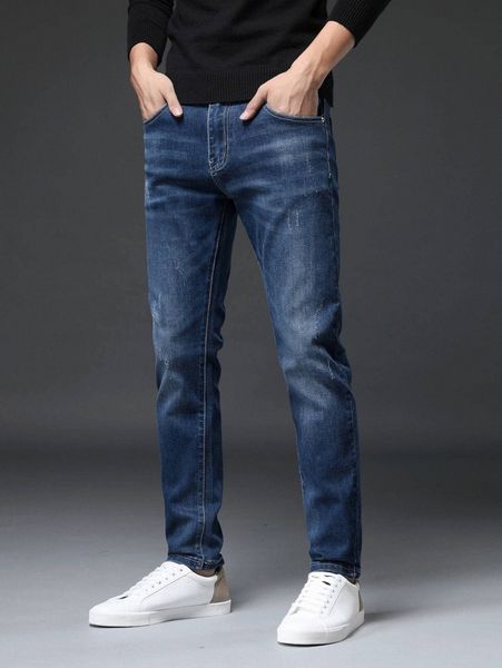 

men cat whisker straight leg jeans x1al#, Blue