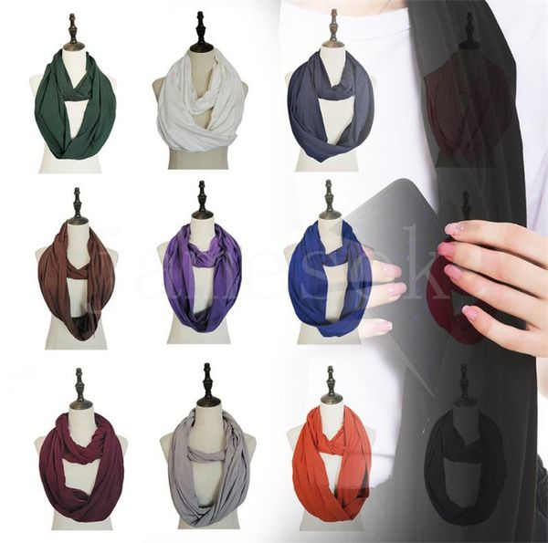 

thickened 180cm frosted women warm scarf solid color double layer multifunctional zipper storage pocket bib party favor db094, Blue;gray