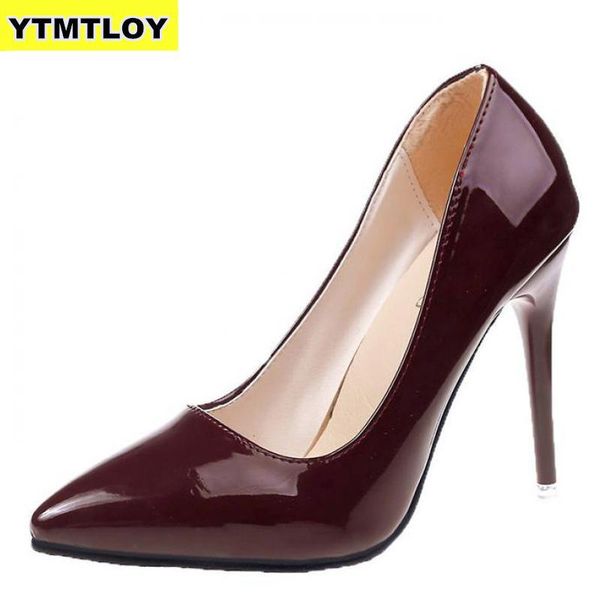

dress shoes plus size 34-48 spell color women pump high heels single female summer patent leather wedding party woman gladiator, Black