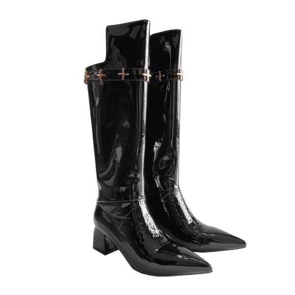 

2021 new female knee high heels toe-to-toe black women's shoes fashion hide long 34-40 boots kxwe