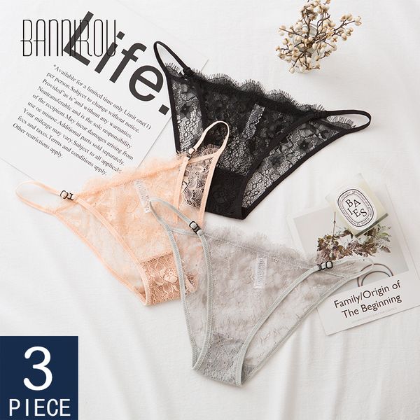 

3 pcs lace panties for woman underwear briefs female breifs underwear for woman panties 2020 bannirou lj200822, Black;pink