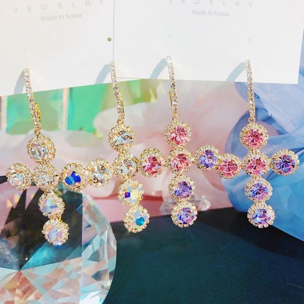 

корейский роскошные блестящие rhinestone круг хооп серьги для женщин девушки крест красочный кристалл геометрическая brincos ювелирные издел, Silver