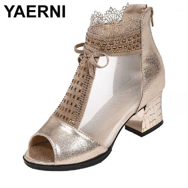 

sandals yaerni women solid color woman shoes ladies fashion peep toe bow tie crystal casual with platform1, Black