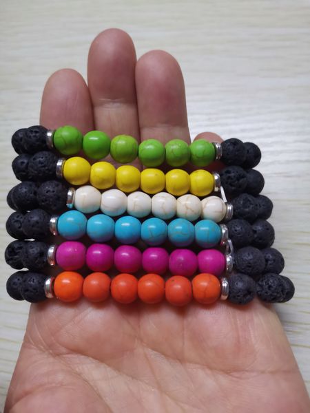 

6 beads turquoise lava yoga bracelet 8mm healing elastic wrist volcanic rock beaded chakra jewelry men womens yoga bracelet, Black