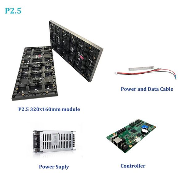 

display 4pcs indoor p2.5mm led module 320x160mm, 1pcs 5v40a power supply, hd-d15 wifi control card, full color screen