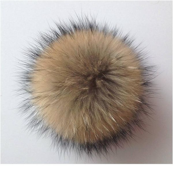 

13cm 15cm raccoon fur pompoms for knitted winter hat cap real fox pom poms for beanies scarves real fur qylpmg, Blue;gray