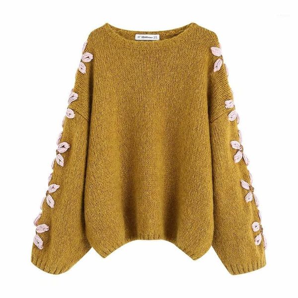 

women's 2019 autumn new round-neck long-sleeved tie-break embroidery decorative wool and mohair sweater 036531105001, White;black