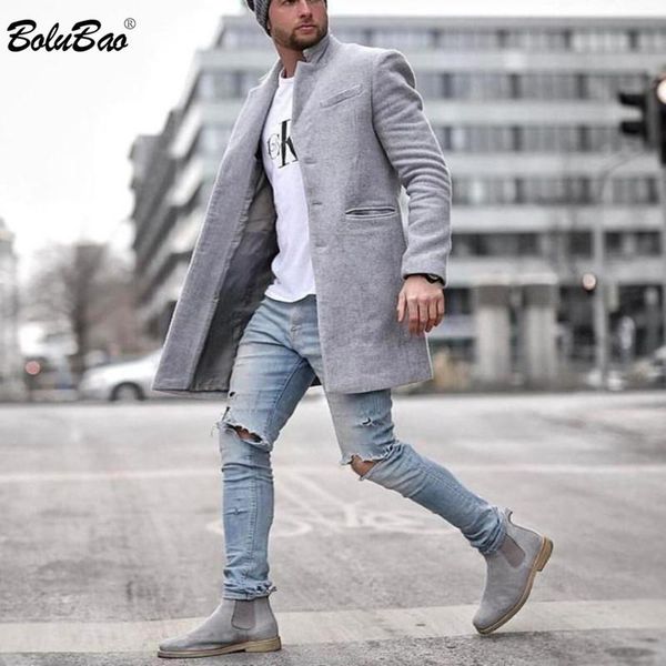 

bolubao brand men solid color casual wool coat men long wool blends coats winter new business casual overcoat male, Black