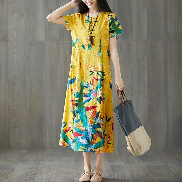 

2021 new for back spring feminine summer dressed in linen casual long cotton patterned floral dresses released from vintage kj1097 81ug, Black;gray