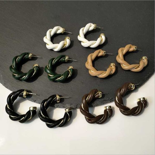 

women pu leather metal twist braid twine earrings, Golden;silver