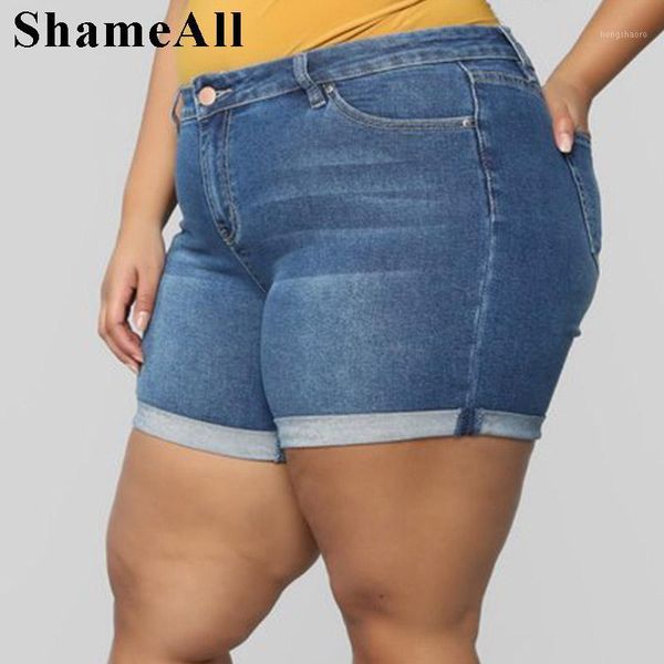 

plus size blue crimping europe short denim jeans for women 3xl 4xl summer casual rolled hem stretch skinny shorts pants1