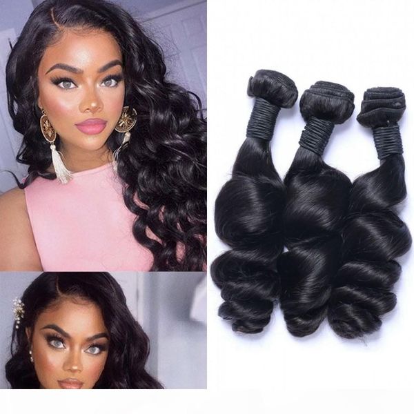 

loose wave bundles malaysian hair weave bundles non remy 100% human hair extensions 3pcs human hair weft, Black