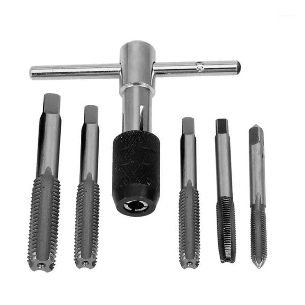 

6pcs screw tap wrench set t-shaped m3 m4 m5 m6 m8 wrench threading tapping hand tool kit reversible screwdriver tap holder