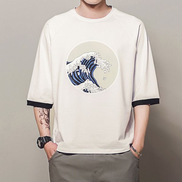 

2020 male three-quarters shirt short sleeve, White;black