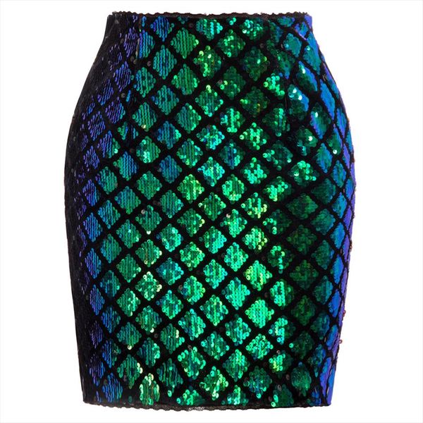 

womens pencil skirt stunning sequined elastic waist back zip up clubwear style party evening hips wrapped mini skirt lady, Black