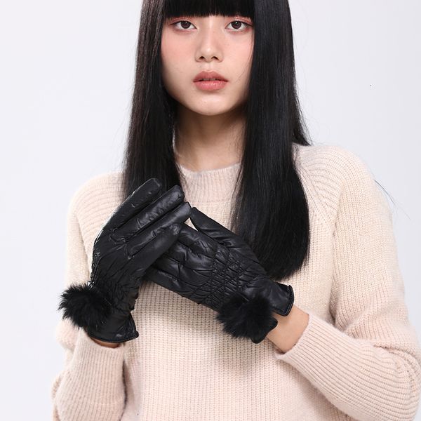 

warm women's leather touch screen gloves in autumn and winter, Blue;gray