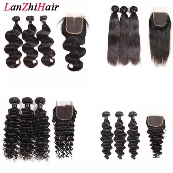 

brazilian hair bundles with closure straight body wave brazilian virgin hair closure 3 bundles with closure hair extension, Black