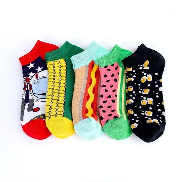 

funny watermelon beer astronaut corn socks invisible ankle summer boat low short socks women men cotton casual happy male1, Black