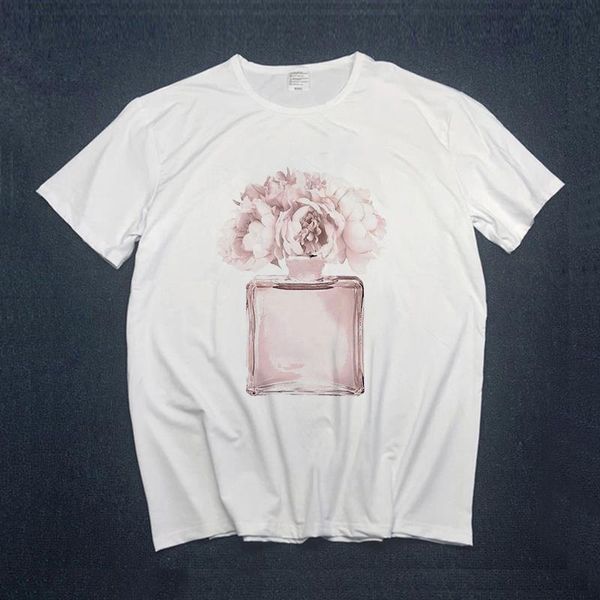 

2020 women t shirts summer short sleeve floral perfume fashion aesthetics t-shirts girls ladies harjauku women clothes, White
