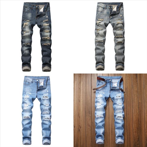 

vhao1 menfashion quality man black jeans hole high newshipping men casual ripped jeans size