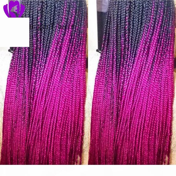 

braided synthetic wig dark roots ombre pink african american braids synthetic lace front wig for women, Black;brown