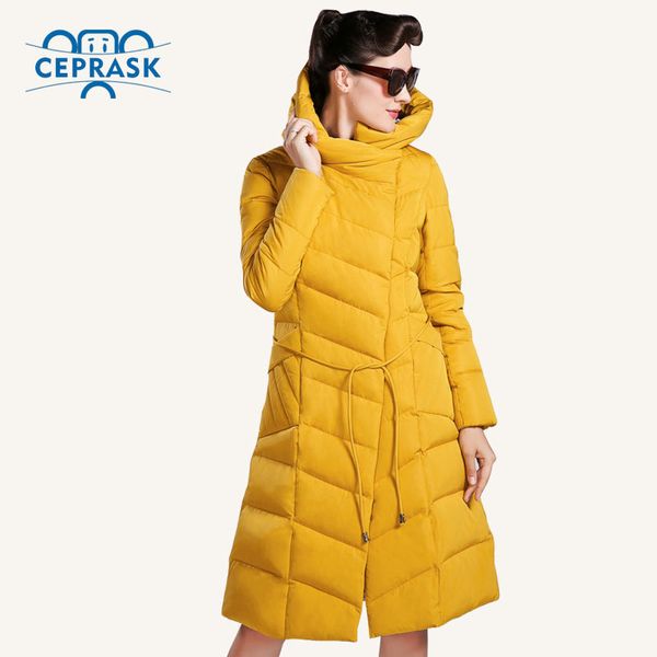 

ceprask winter jacket women plus size long fashionable women's winter coat hooded warm down jacket parka 201028, Black
