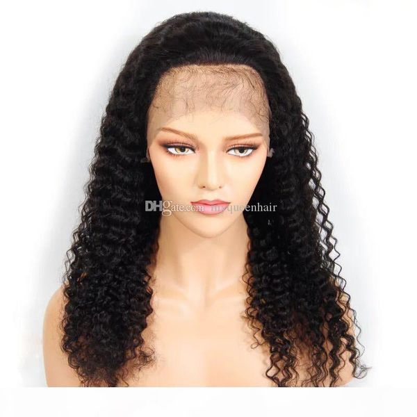 

pretty 100% unprocessed virgin human hair natural color kinky curly front lace wig for woman full lace wig, Black;brown