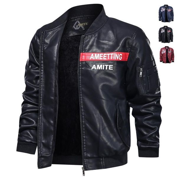 

2020 new winter leather jacket men stand collar motorcycle leather jacket fashion mens baseball coats plus size1, Black;brown