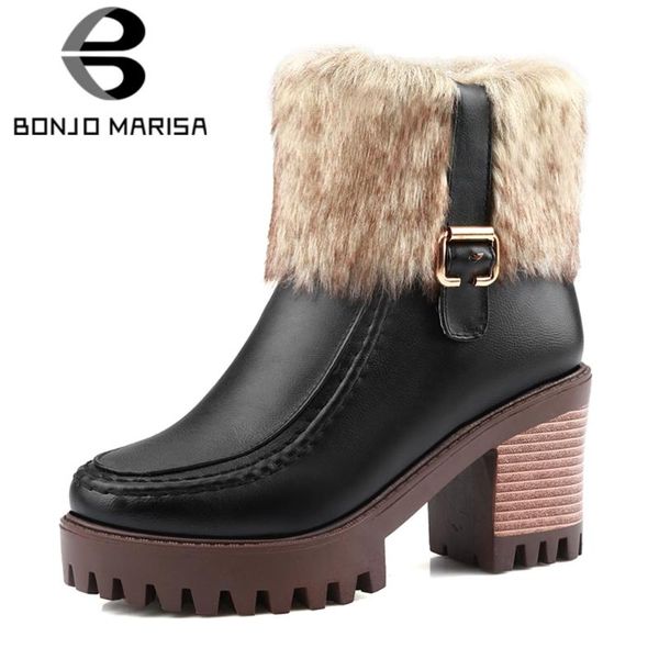 

boots bonjomarisa 2021 winter black warm fur ankle platform women decorating high chunky heels shoes woman large size 34-44