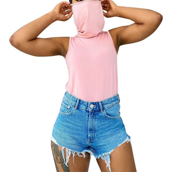 

summer features hanging ears can be used as a mask sleeveless o neck short women's shirt t-shirt, White