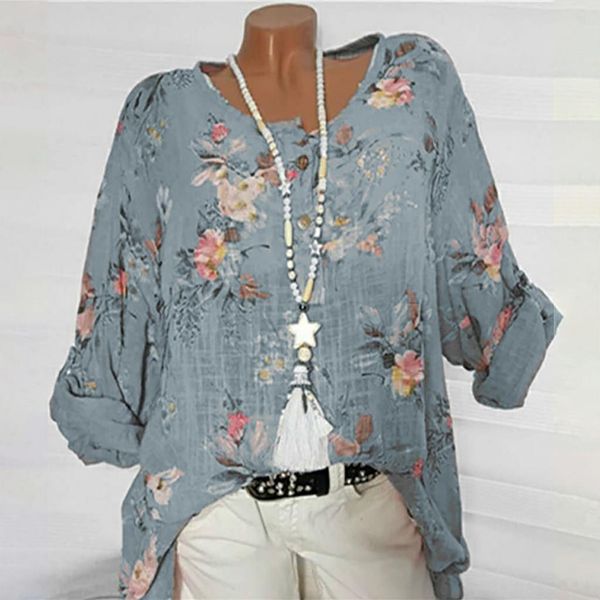 

feitong blouses women o-neck printing summer shirt ladies long sleeve easy plus size shirt blouse blusas mujer de moda 2020, White